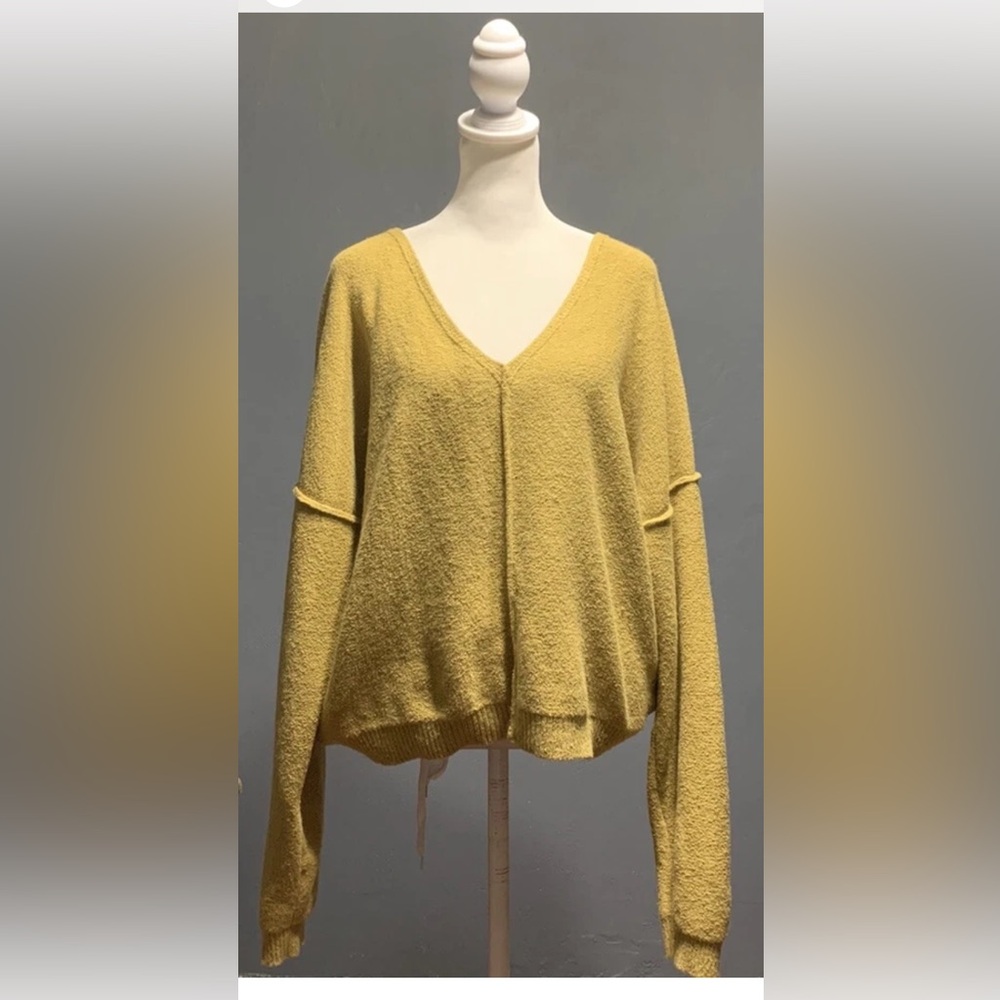 Free People Women's Sz Small Mustard Yellow Oversize Knit Sweater